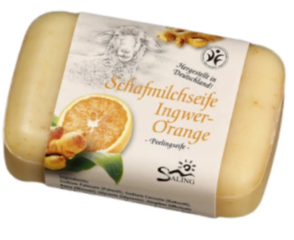Schafmilchseife Ingwer-Orange - Das Peeling-Erlebnis für Ihr Gesicht - 100g mit hochwertiger Schafmilch hergestellt in Deutschland unter Verwendung von Fetten und Ölen aus kontrolliert biologischen Anbau
