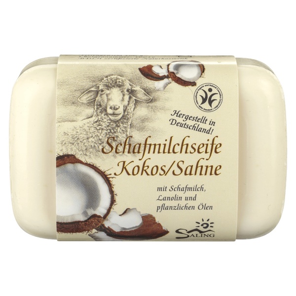 Schafmilchseife Kokos/Sahne mit hochwertiger Schafmilch hergestellt in Deutschland unter Verwendung von Fetten und Ölen aus kontrolliert biologischen Anbau