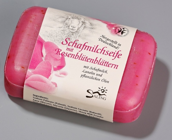 Saling Schafmilchseife Rosenblütenblätter 100g mit hochwertiger Schafmilch hergestellt in Deutschland unter Verwendung von Fetten und Ölen aus kontrolliert biologischen Anbau