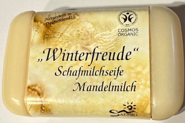 Saling Schafmilchseife Winterfreude 100g mit hochwertiger Schafmilch hergestellt in Deutschland unter Verwendung von Fetten und Ölen aus kontrolliert biologischen Anbau