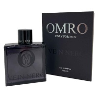 Omro Vein Nero Parfum Flasche 100ml mit neben einer schwarzen Viereckigen Schachtel mit aufdruck Omro