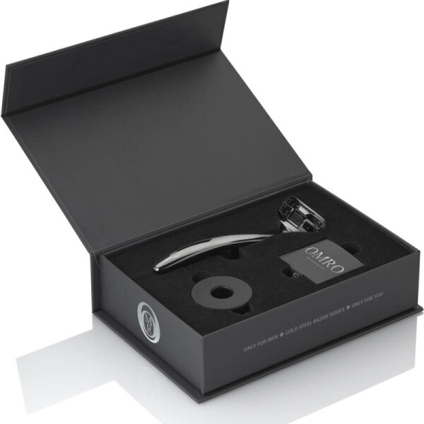 Rasierset Cold Steel-Rasierergriff, Rasierhalter, 2 Stück Rasierklingen - 6-Klingen-Technologie mit Gleitstreifen in schwarzer Verpackung mit Magnetverschluß