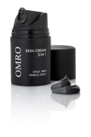 OMRO SKIN CREAM 3IN1 50ml – Multifunktionale Hautpflege. Daneben eine Wallnuss große Portion der Creme.
